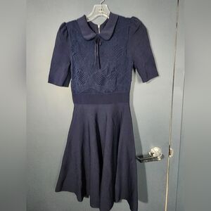 Ted Baker Peterpan Navy Knit Dress Lace *Damaged* *As IS* Small 1